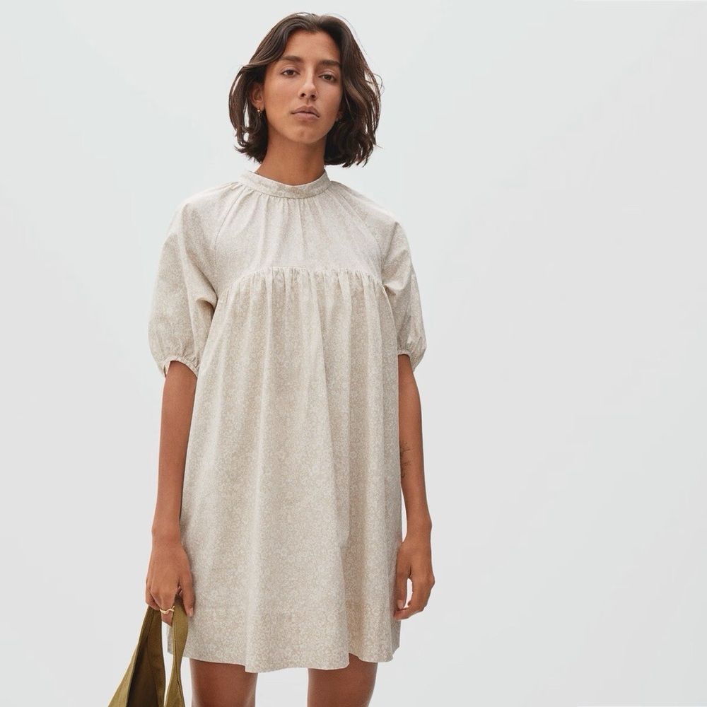 Everlane Shirred Mini Dress in Sandstone Floral Small NWT